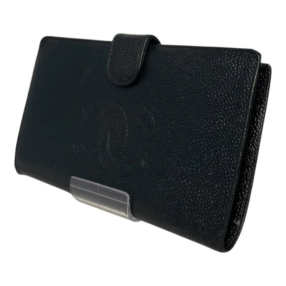 Chanel Black Caviar Leather CC Logo Snap Wallet